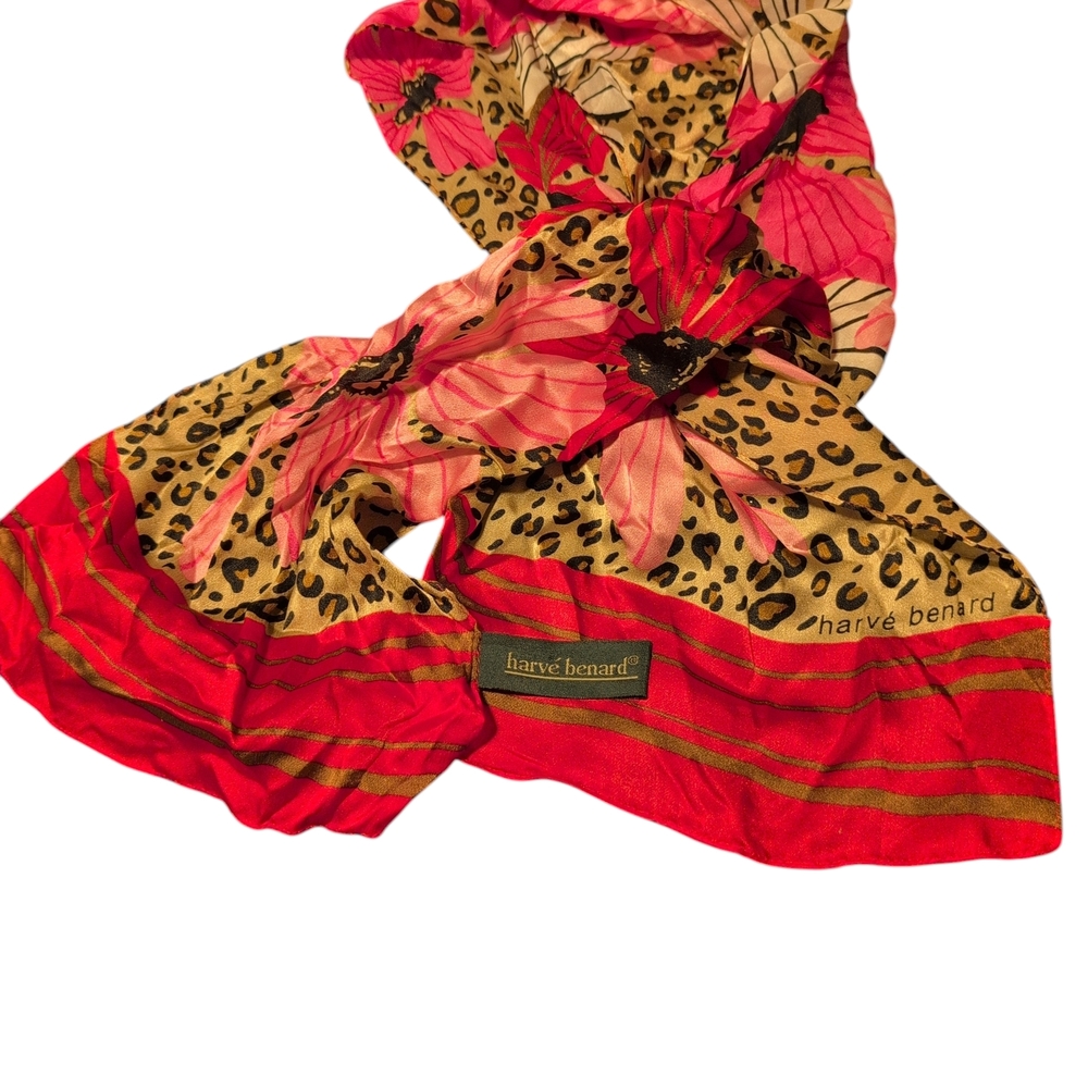 Harve Benard Pink and Tan Leopard Floral Scarf